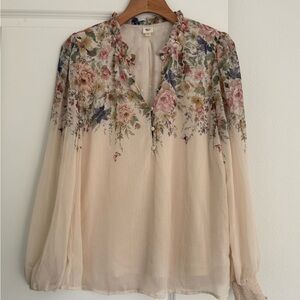 Autres Filles women’s Long Sleeve Floral Border Chiffon Blouse shirt top large